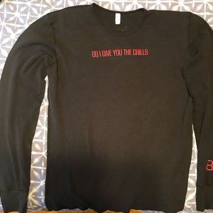 Women’s American Apparel “Do I give you the chills” long sleeve Henley, black,XL